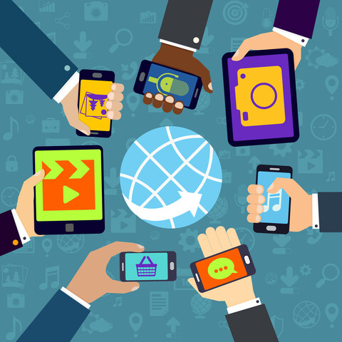 Mobile phone showcasing mobile marketing on screen