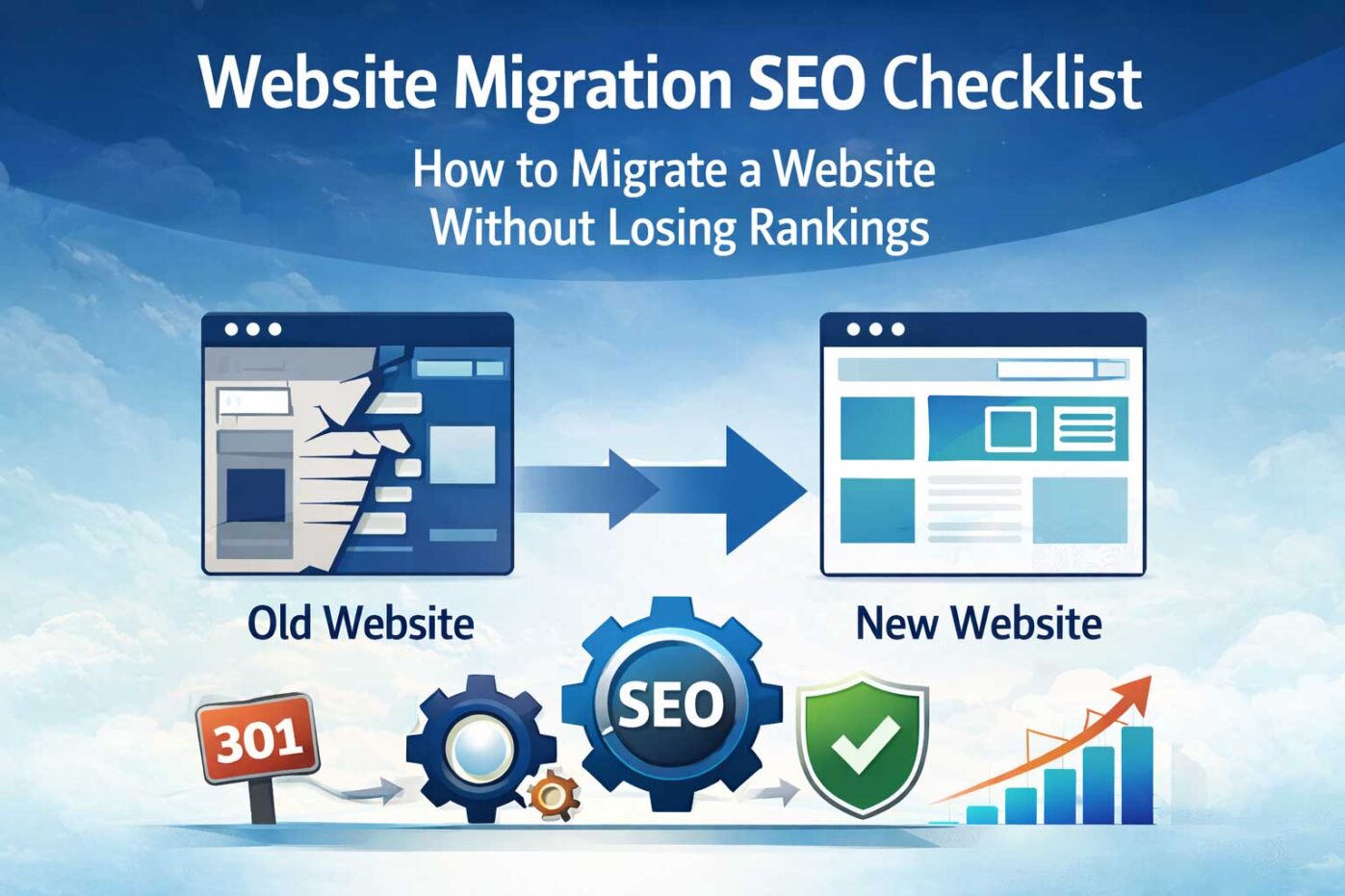 Website migration SEO checklist showing how to migrate a website without losing rankings